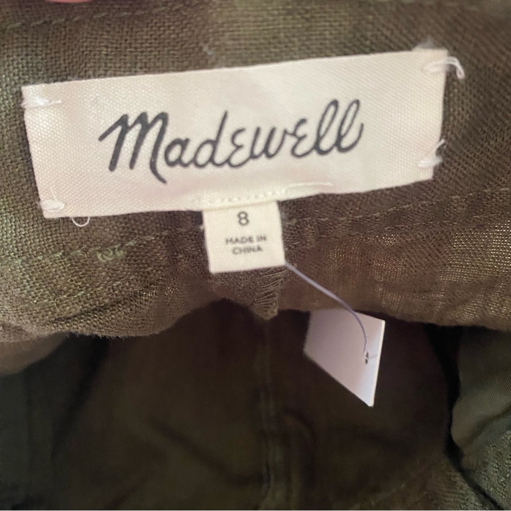 Madewell Linen Long Pleated Shorts Kale Green Brown Size 8 - Picture 4 of 8